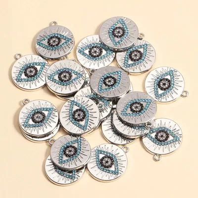 10Pcs Silver Plated Alloy Evil Eye Charm Diy Accessories Necklace Earrings Jewelry Charms Exquisite Turkish Eye Pendants