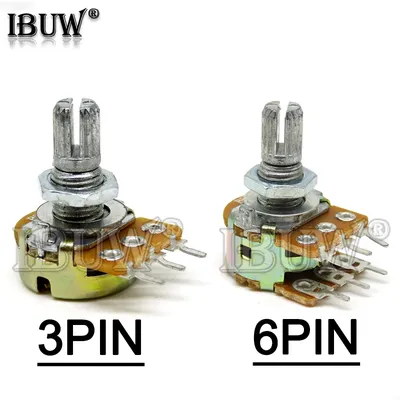 5pcs WH148 B1K B2K B5K B10K B20K B50K B100K 3PIN 6PIN 15mm Shaft Amplifier Dual Stereo Potentiometer