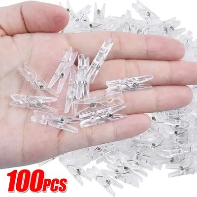 100/50PCS Plastic Mini Photo Clips Transparent Spring Hanging Clip Pegs for DIY Wedding Party Wall