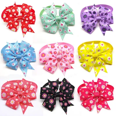 10PCS Pet Dog Bow Tie Necktie Spring Flower Bowknot Cat Dog Bowties Necktie Adjustable Dog Collar Pet Grooming Dog Accessories