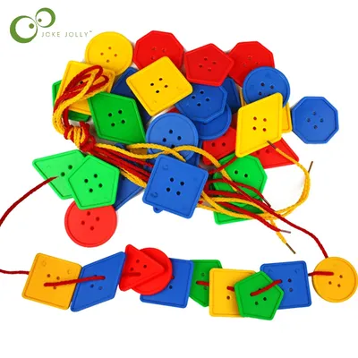 30 Pcs Montessori Toys Educational Toys for Children Early Learning Geometric Blocks Threading