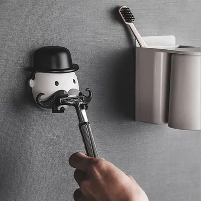 Wall Razor Beard Shaver Holder Storage Moustache Shape Plastic Bathroom Washroom Sucker Storage Rack