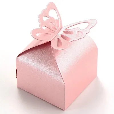 50pcs Pink Butterfly Pattern Wedding Party Gift Boxes Ribbon Candy Bags