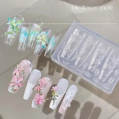 1pc Flower Ribbon Rose Tulip Mold lily 3D Acrylic Mold Daisy Rose Nail Art Decorations Nails DIY Silicone Nails Mold