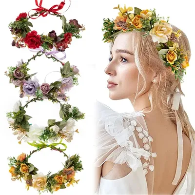 Flower Crown for Women Girls Flower Headband Green Leaf Headpiece Bohemian Festival Wedding Hair