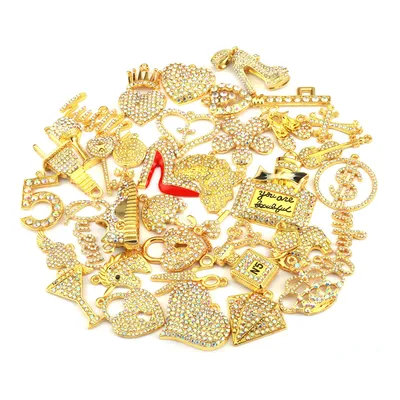 35pcs Colorful Rhinestone Gold Plated Mixed Girl Charms Picked at Random Fit for Women's DIY Jewelry