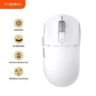 Kysona M600 PAW3395 White Wireless Gaming Esports Mouse 55g 26000DPI 6 Buttons Optical PAM3395