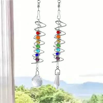 Spiral Tail Wind Spinner Stabilizer Sun Catcher Crystal Ball Rainbow Maker Chakra Bead Chain Wind Chimes Garden Hanging Decor