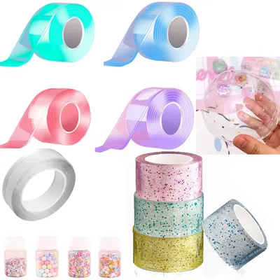Multipurpose Nano Tape with Straws Beads for DIY Craft Children Pinch Toy Making Blowing Bubble
