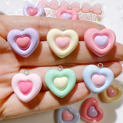 12pcs/lots Bright Double Love Heart Charms Resin Flatback Sweet Earring Keychain Pendant DIY Korean Jewelry Make