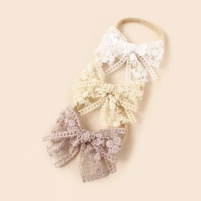 3Pcs/Set Princess Hairband For Girls Embroidery Lace Bow Knot Narrow Edge Kids Headband Baby Soft