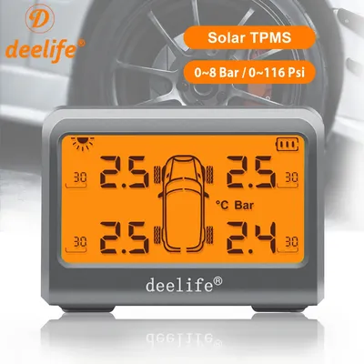 Deelife TPMS Solar Tyre Pressure Monitoring Control System with 4 Wheel Tire Sensor for Car TMPS