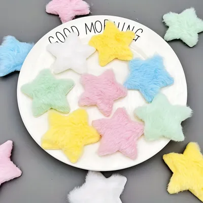 30pcs 65mm Star Shape Padded Soft Plush Mink Hair Applique for DIY Cloth Hat Sewing Supplies Patches Clips Bow Decor