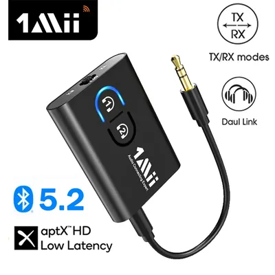 1Mii ML300 Portable Bluetooth 5.2 Receiver Transmitter Audio aptX LL HD 280mAH Battery 3.5mm Aux Bluetooth Adapter for TV Car PC