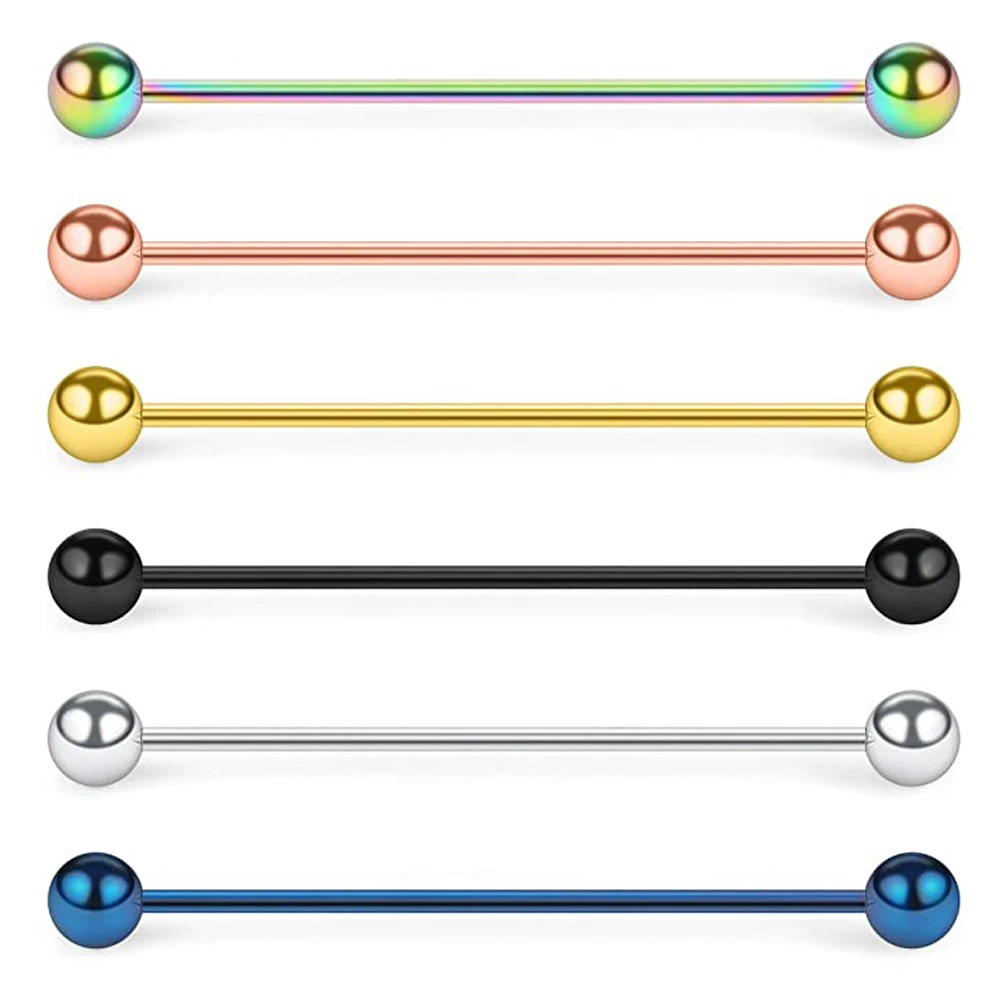6PCS 16G Industrial Barbell Cartilage Earring Body Piercing Jewelry 28mm 32mm 35mm 38mm 40mm