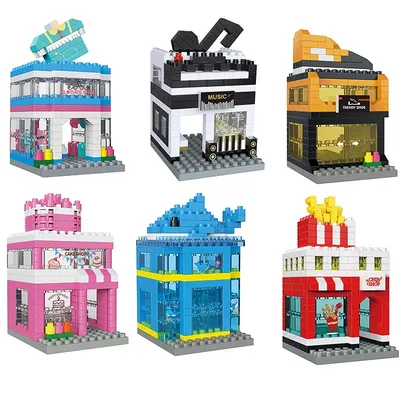 House Building Blocks Mini City Street View Clothing Store Aquarium 3D Model Architecture Bricks