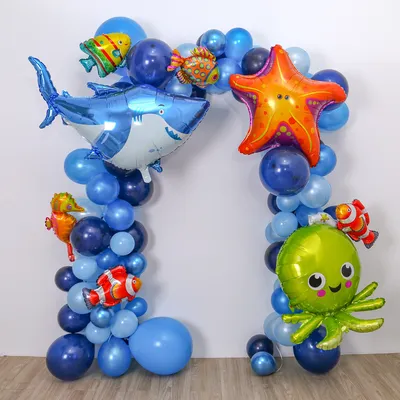 Ocean Animal Balloon Arch Set 134 Pieces Great White Shark Balloon Starfish Octopus Suitable for