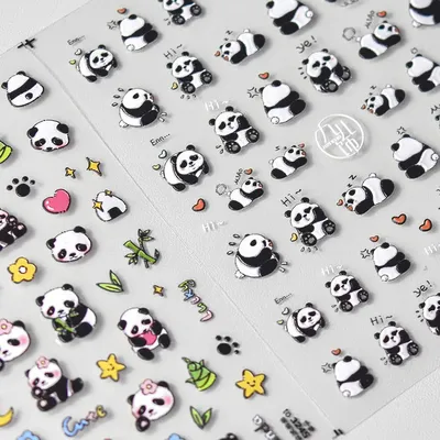 1pcs 5D Relief Kawaii Multi Panda Nail Art Stickers Cartoon Animals Self Adhesive Nail Decorations