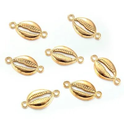 50pcs Bohemian Gold Color Cowrie Conch Shell Connectors Charms Spacer Beads Making DIY Handmade Finding Jewelry