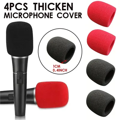 4PCS Microphone Foam Cover,Black & Red Handheld Stage Microphone Windshield Foam Cover For Studio