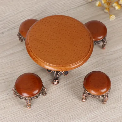 1pc 1/12 Wood Dollhouse Miniature Garden/Room Decor Retro Wooden Furniture Miniature Round Wooden Coffe Stool/table