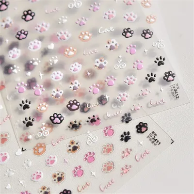 1pcs 5D Cute Pink Cat Claw Nail Art Stickers Japanese Kawaii Slider Nail Decorations Decals