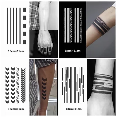 Line Arm Ring Herbal Juice Tattoo Stickers Semi-permanent Tatouage Temporaire Waterproof Lasting Fake Tattoo Men Women Tatuajes