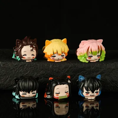 Demon Slayer Anime Figurines Kimetsu No Yaiba Cat Nezuko Tanjirou Statues Kawaii Mitsuri Action