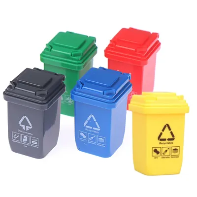 5PCS 1:12 Dollhouse Miniature Trash Can Model Accessories Furniture Toys Garbage Truck Cans Curbside
