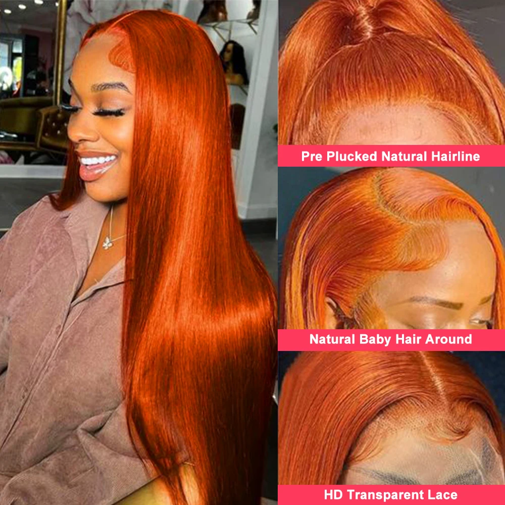 220 Density Transparent 13x6 HD Lace Frontal Wig Straight 13x4 Lace Front Wigs Human Hair Ginger Orange Black Wig Choice For You
