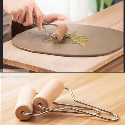 Pottery Art Solid Wooden Pushing Clay Roller Polymer Clay Forming Tools Surface Trimming Rolling