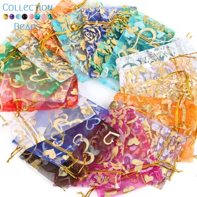 50pcs/Lot Colorful Drawstring Organza Bags Jewelry Packaging Bags Candy Wedding Party Bags Wholesale