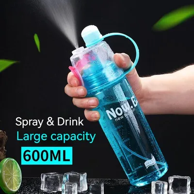 600ml Spray Cold Water Bottle Sublimation Mist Water Bottle Reusable Gym Sports Plastic Bottle with