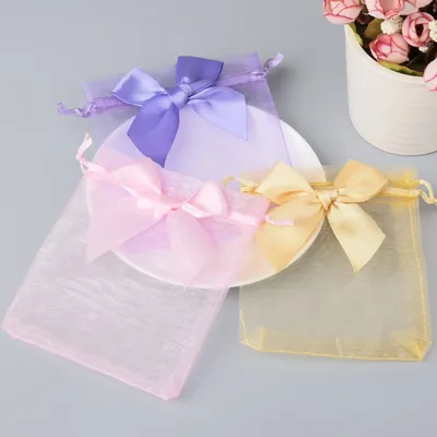 20pcs/lot New Organza Gift Bag Bowknot Wedding Candy Bags Exquisite Jewelry Packing Drawstring Pouch