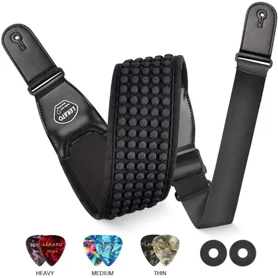 LEKATO Guitar Strap 3D Sponge Filling Bass Electric Guitar Strap 3.5 inch Wide Adjustable with 6