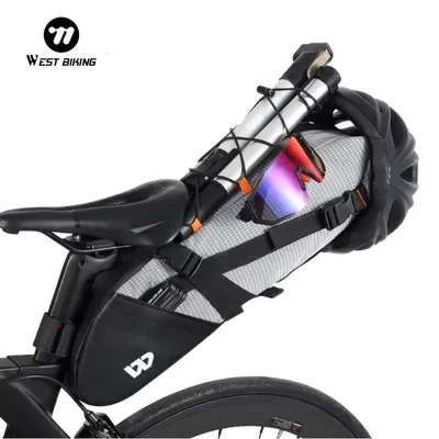 WEST BIKING Bicycle Saddle Bag 10L Foldable Under Seat Bike Bag 100% Waterproof Tools Pannier MTB