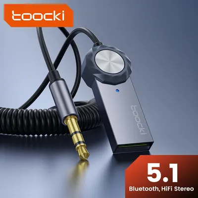 TOOCKI Bluetooth Aux Adapter USB To 3.5mm Jack Car Audio Music Mic Bluetooth 5.1 Handsfree Kit For Car Bluetooth Transmitter
