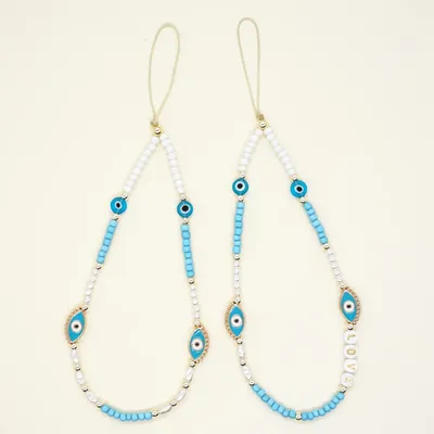 Lucky Beaded Phone Charm Turkey Evil Eye Alloy Mobile Phone Lanyard Love Letter Telephone Chain