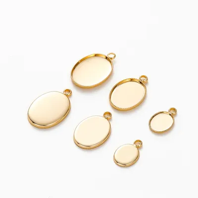10Pcs/Lot 14K 18K Gold Plated Cabochon With Hole Pendant Base Blank Tray Bezel DIY Handmade Pendant Jewelry Making Findings