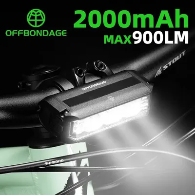 OFFBONDAGE Bicycle Light Front 900Lumen Bike Light 2000mAh Waterproof Flashlight USB Charging MTB