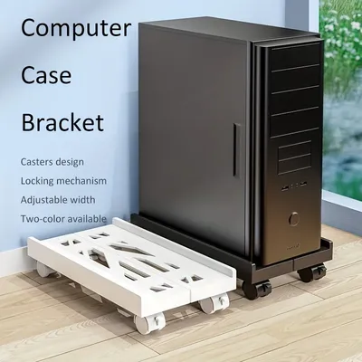 Adjustable Mobile CPU Stand, Ventilated Computer Tower Stand PC Tower Stand with 4 Caster Wheels