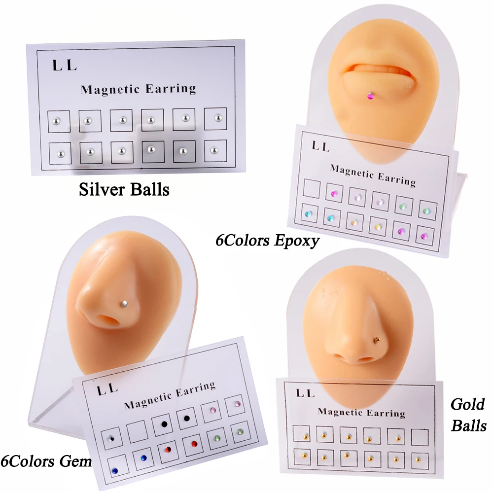 12pcs/Set Magnet Non Pierced Fake Piercing Nose Ring Ear Tragus Lip Labret Stud Magnetic Ear Cuff Unisex Body Jewelry