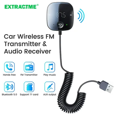 Extractme Bluetooth Receiver FM Modulator Car Adapter Transmitter Bluetooth 5.0 Wireless Aux Audio FM Transmitter Handsfree Kit