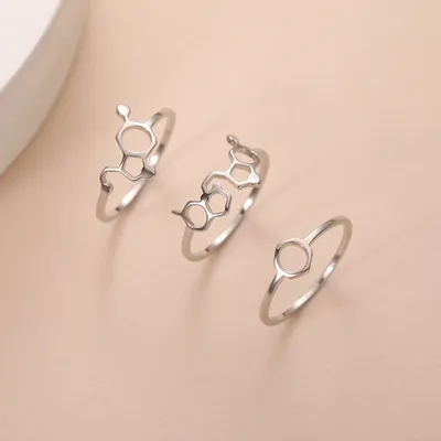 Skyrim Caffeine Chemical Molecule Ring for Women Stainless Stee Rings Dopamine Benzene Serotonin