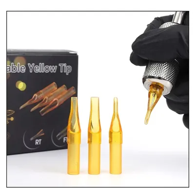 Disposable 50Pcs RT/FT Tattoo Nozzle Tips Yellow Plastic Steriled Assorted Permanent Makeup Needle Tubes Supplies