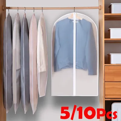 5/10Pcs Dustproof Garment Covers Bags with Zip Washable Reusable Clothes Storage Bag Waterproof Clothes Cover Clear Garment Bag