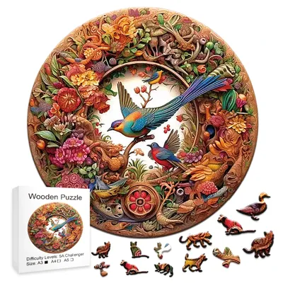 Wooden animal puzzle unique and mysterious circular bird puzzle for adults or children holiday gift
