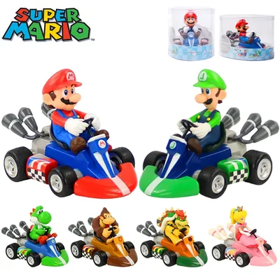 Super Mario Pull Back Car Green Yoshi Donkey Kong Bowser Luigi Toad Princess Peach Action Figure