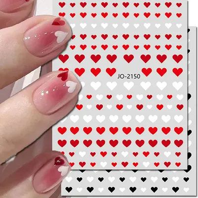 3d Nail Art Decals Mix Sizes Black Red White Sweet Love Hearts Adhesive Sliders Nail Stickers Decoration For Nail Tips Beauty