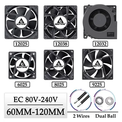 GDSTIME EC Axial Fan 60mm 80mm 90mm 120mm Dual Ball Brushless PC Cooler AC 110V 120V 220V 230V 240V